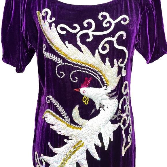 Vintage Purple Velvet Hand-Sewn Gorgeous Maxi Dress with Sequins/Beads - Picture 4 of 5